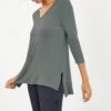 Celine 3/4 Sleeve Dream Rib Tee - Moss
