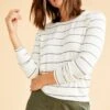 Berkeley Long Sleeve Dream Knit Tee - White Havana Stripe