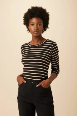 Berkeley Long Sleeve Dream Knit Tee - Black And Rose