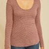 Itana Long Sleeve Scallop Knit Tee - Maple Quartz Stripe