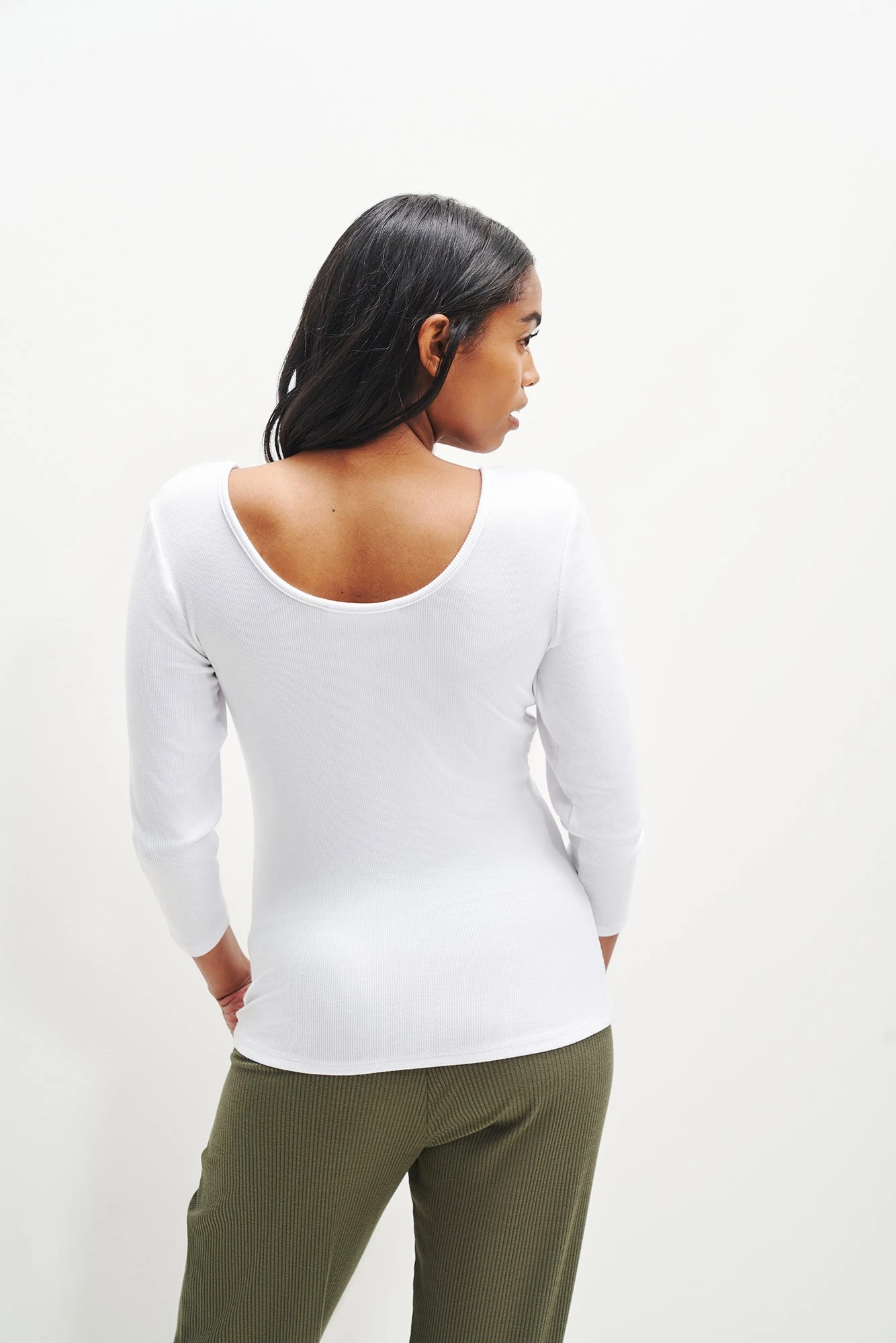 Jenna 3/4 Sleeve Dream Rib Tee - White - Image 3