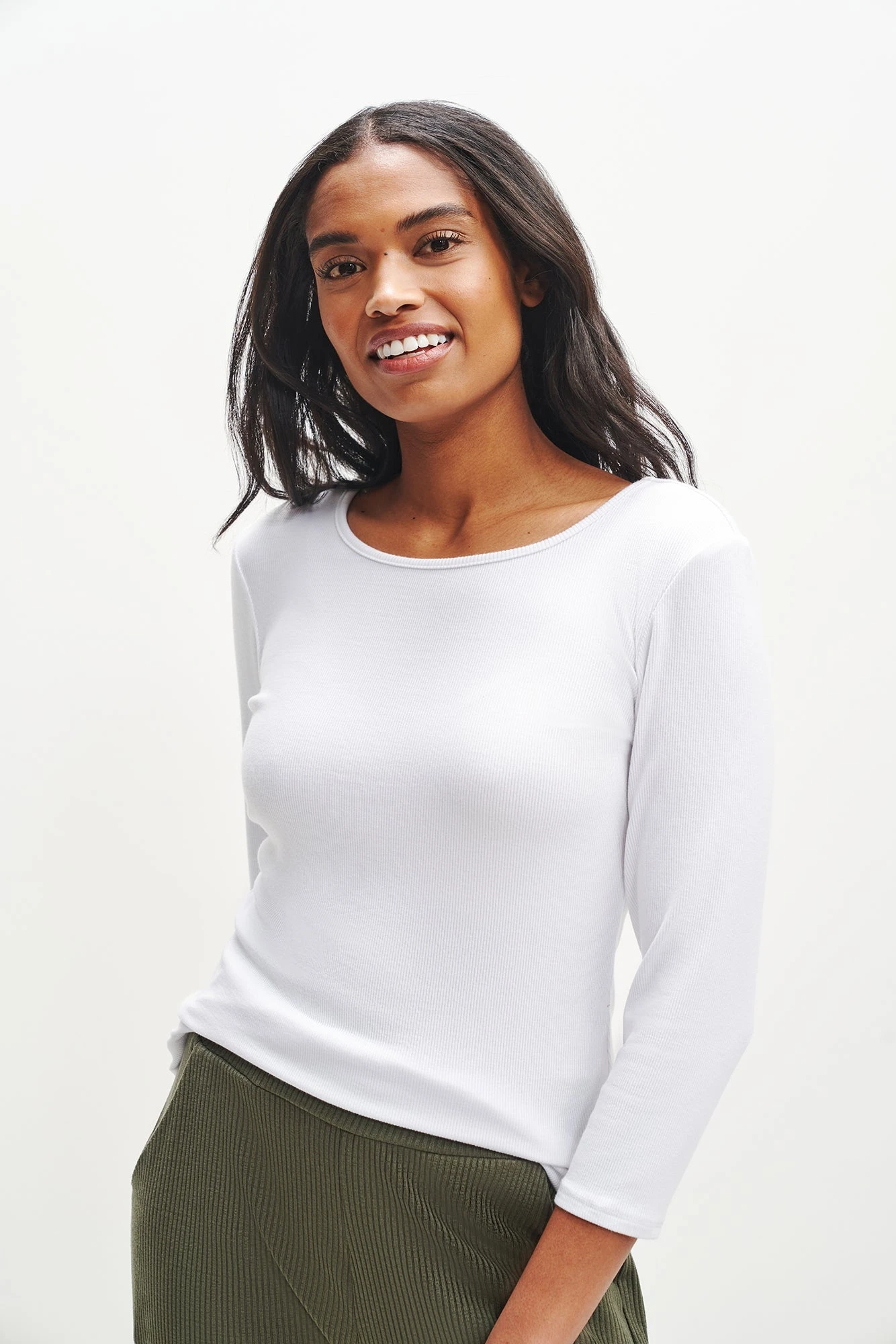 Jenna 3/4 Sleeve Dream Rib Tee - White - Image 2