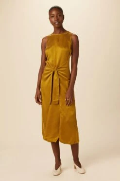 Cortney Cottonseed Cupro Dress - Gold