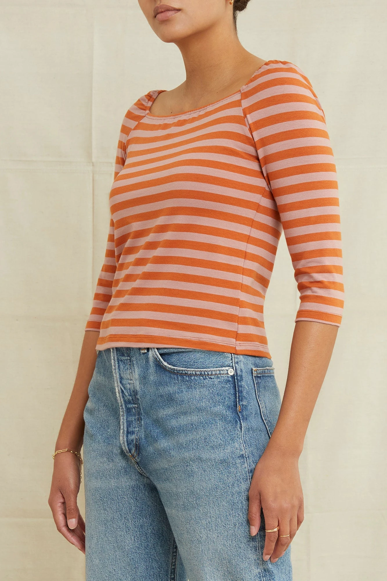 Amela 3/4 Sleeve Reverie Knit Tee - Quartz And Umber - Image 3