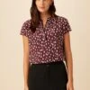 Renata Washable Silk Blouse - Pebble Dot Plum