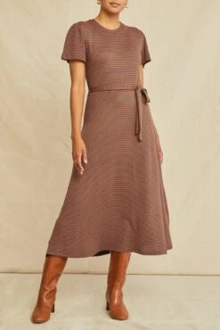Tenille Scallop Knit Dress - Azure Umber Stripe