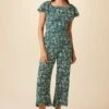 Lucia Washable Silk Jumpsuit - Green Palm