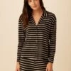 Phillipa Dream Knit Pajama Top - Harbor Black And Soft Pink