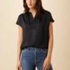 Renata Eco Textured Viscose Blouse - Black