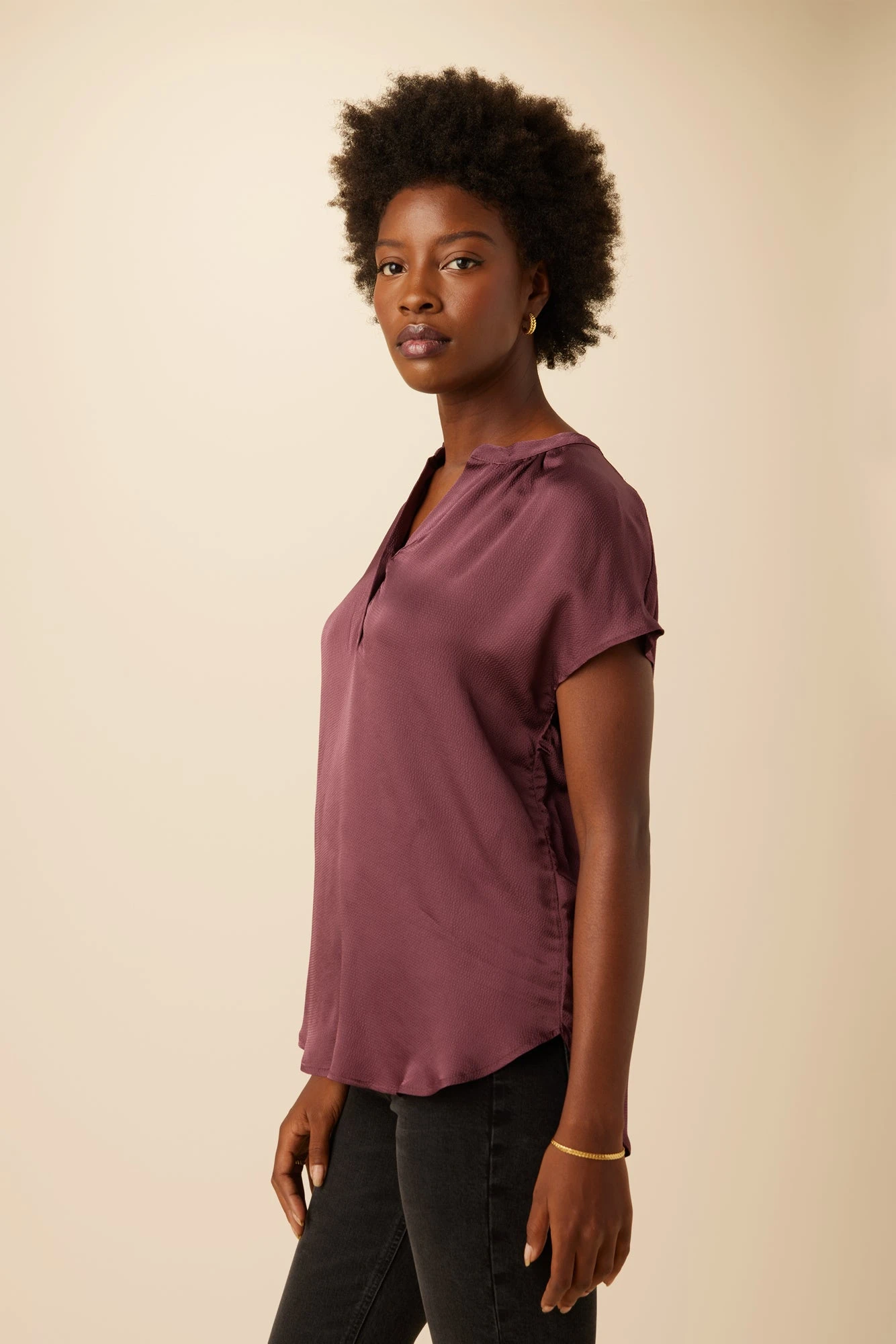 Renata Eco Textured Viscose Blouse - Plum - Image 2