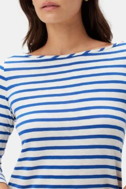 Francoise 3/4 Sleeve Dream Knit Tee - True Blue Stripe