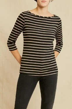 Francoise 3/4 Sleeve Dream Knit Tee - Black And Rose