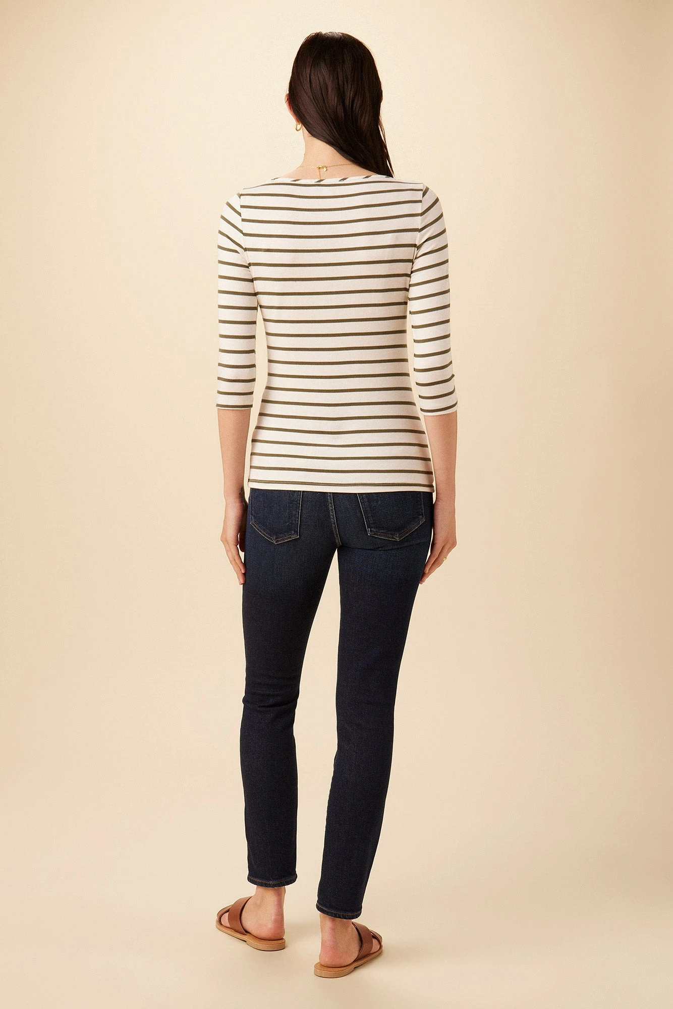 Francoise 3/4 Sleeve Dream Knit Tee - Ivory Vine Stripe - Image 3