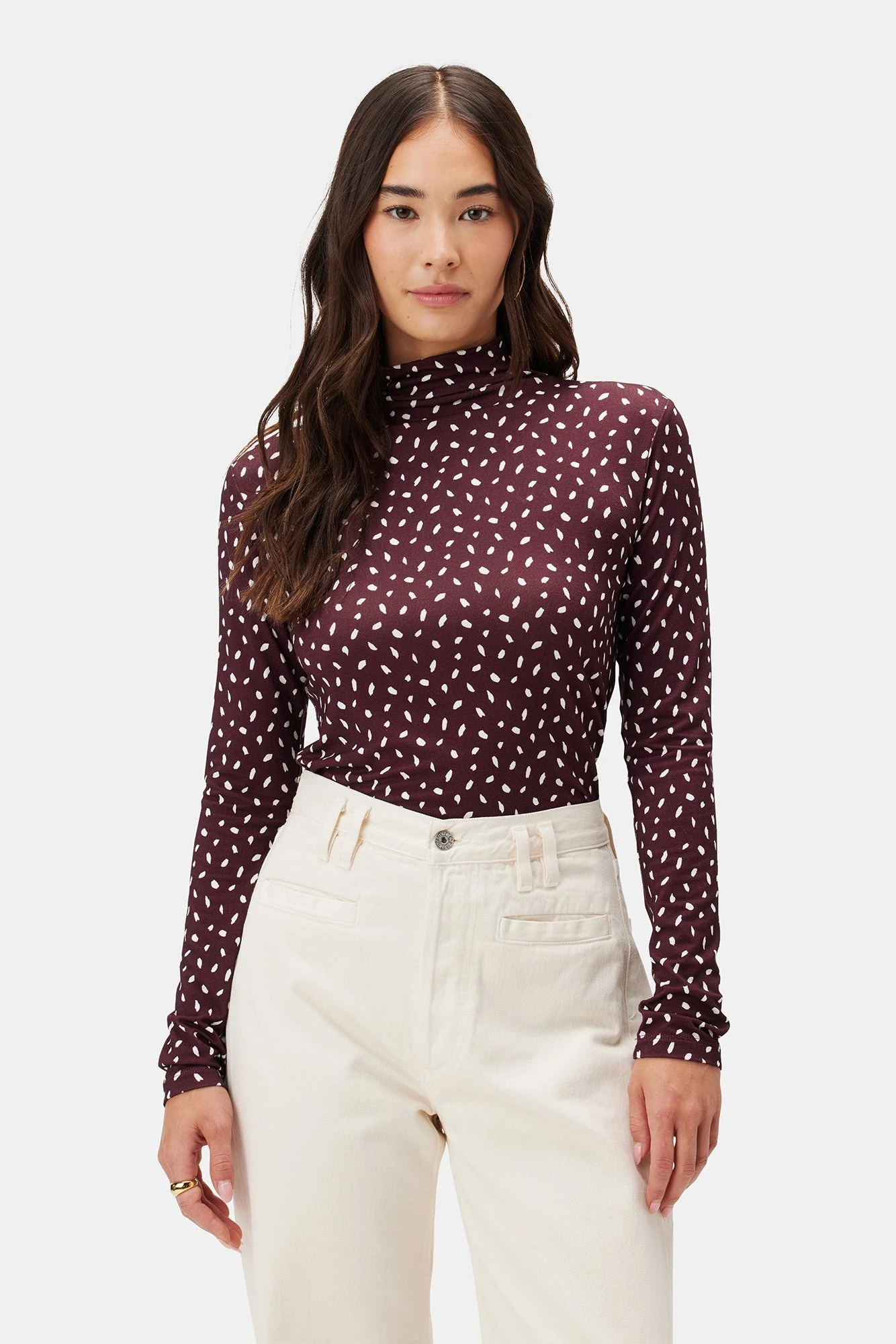 Lux Viscose Knit Turtleneck - Doucet Dot Vineyard