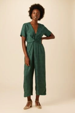 Fantasia Cupro Viscose Jacquard Jumpsuit - Darkest Spruce