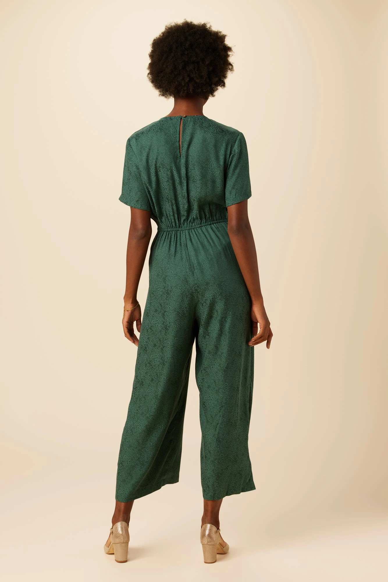 Fantasia Cupro Viscose Jacquard Jumpsuit - Darkest Spruce - Image 3