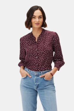 Charlotte Washable Silk Blouse - Doucet Dot Vineyard