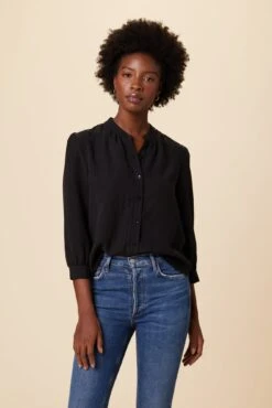 Charlotte 3/4 Sleeve Tencel Blouse - Black