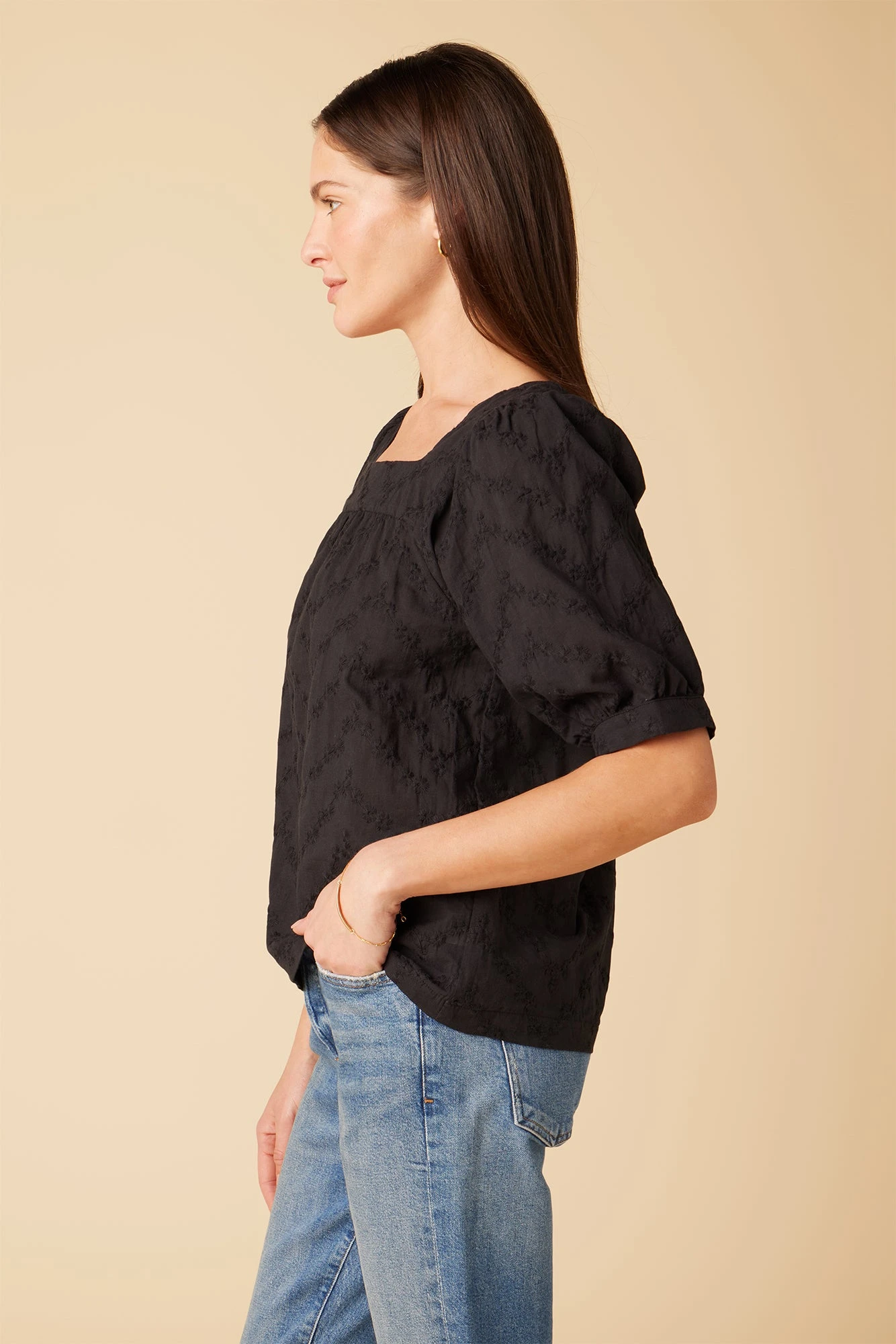 Edith Upcycled Eyelet Blouse - Black - Image 2