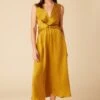 Olive Cupro Midi Dress - Gold