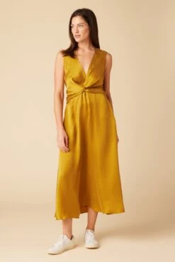 Olive Cupro Midi Dress - Gold
