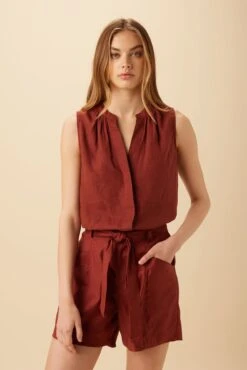 Dawn Linen Blouse - Rust