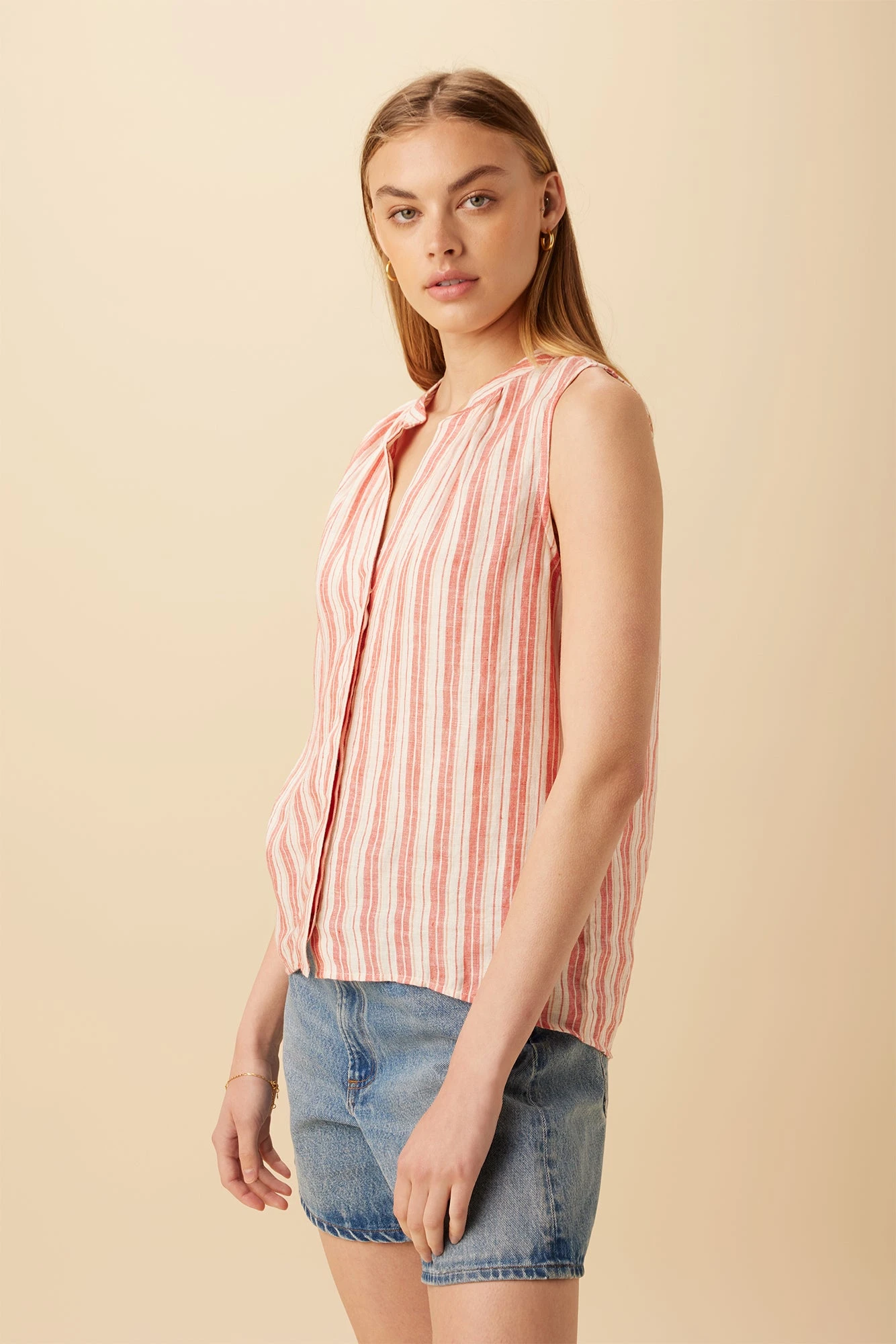 Dawn Linen Blouse - Rust Natural Stripe - Image 2