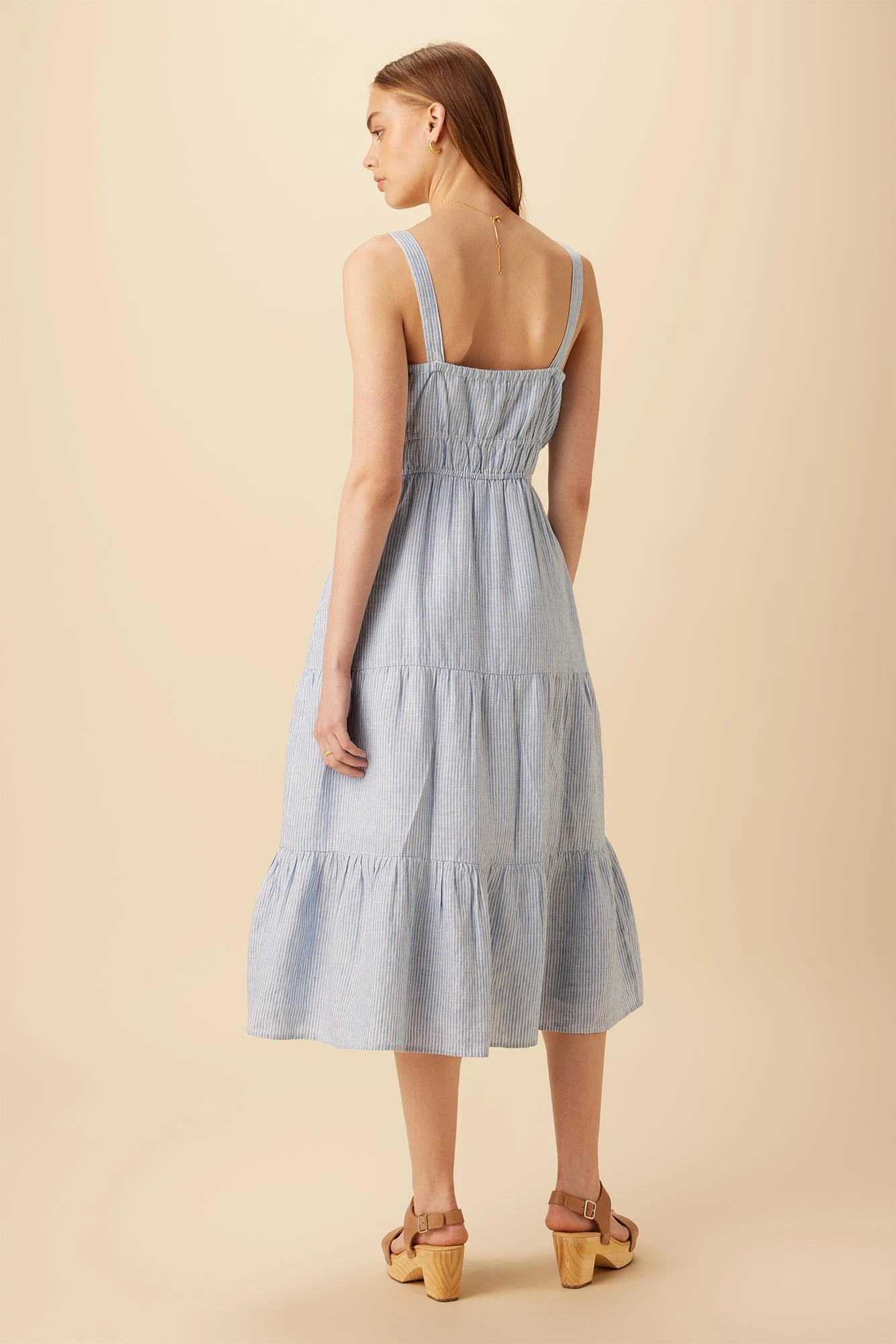 Elio Linen Midi Dress - Blue Natural Stripe - Image 3