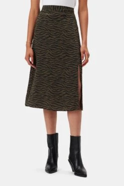 Ollie Washable Silk Skirt - Zebra Green Black