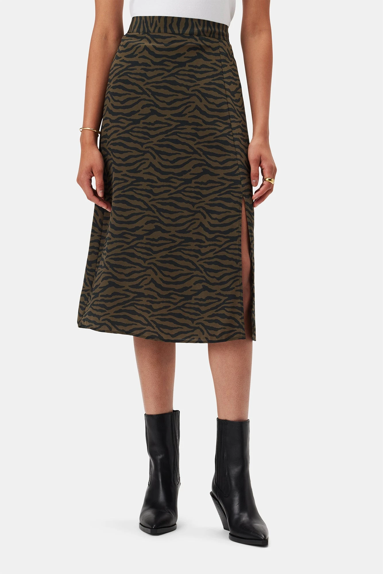 Ollie Washable Silk Skirt - Zebra Green Black