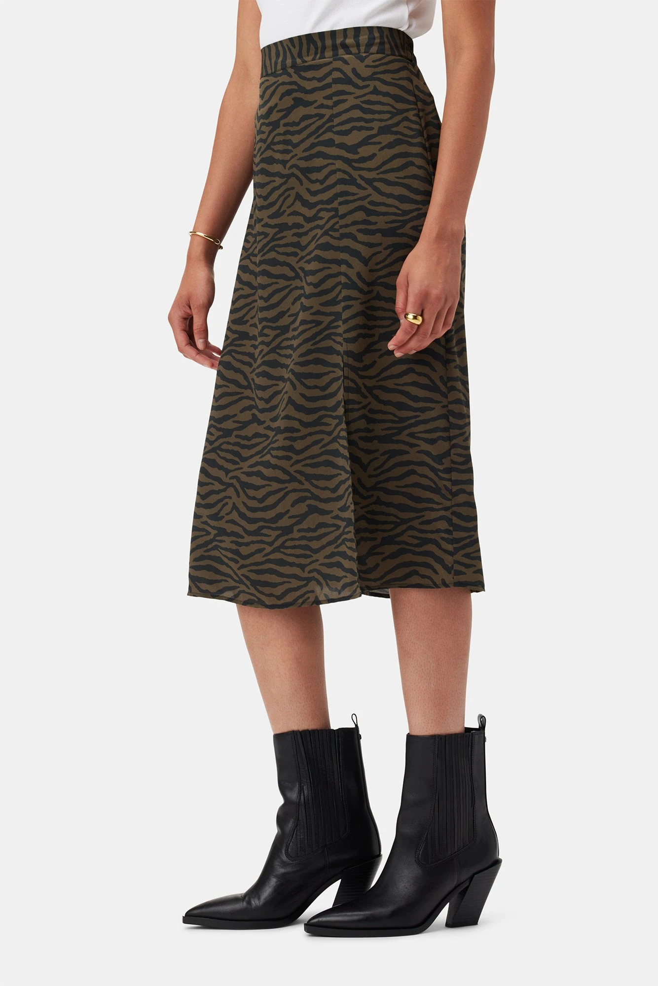 Ollie Washable Silk Skirt - Zebra Green Black - Image 2