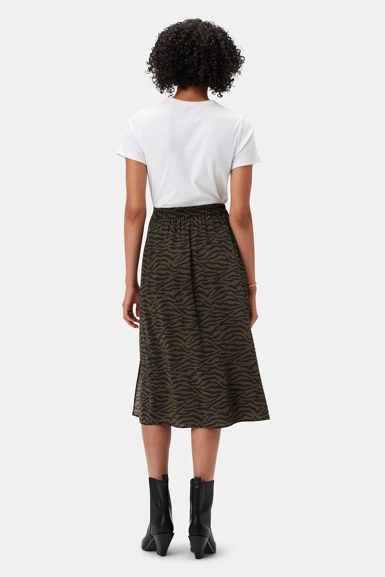 Ollie Washable Silk Skirt - Zebra Green Black - Image 3