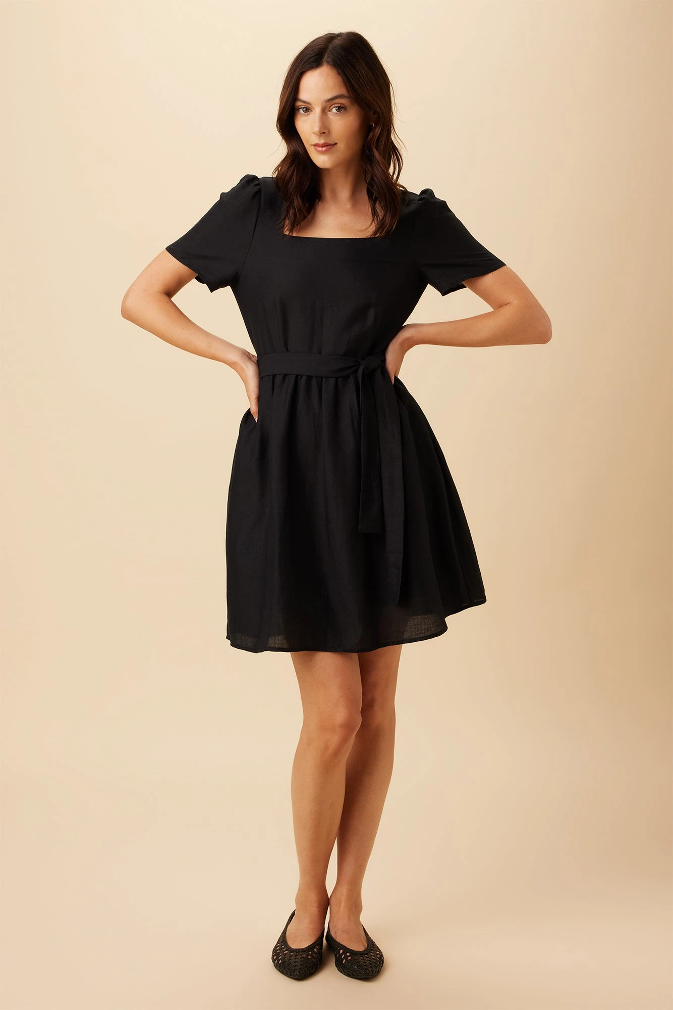 Ria Ramie Viscose Dress - Black