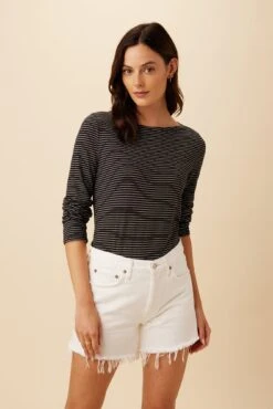 Cecelia Long Sleeve Reverie Slub Tee - Gigi Black Stripe