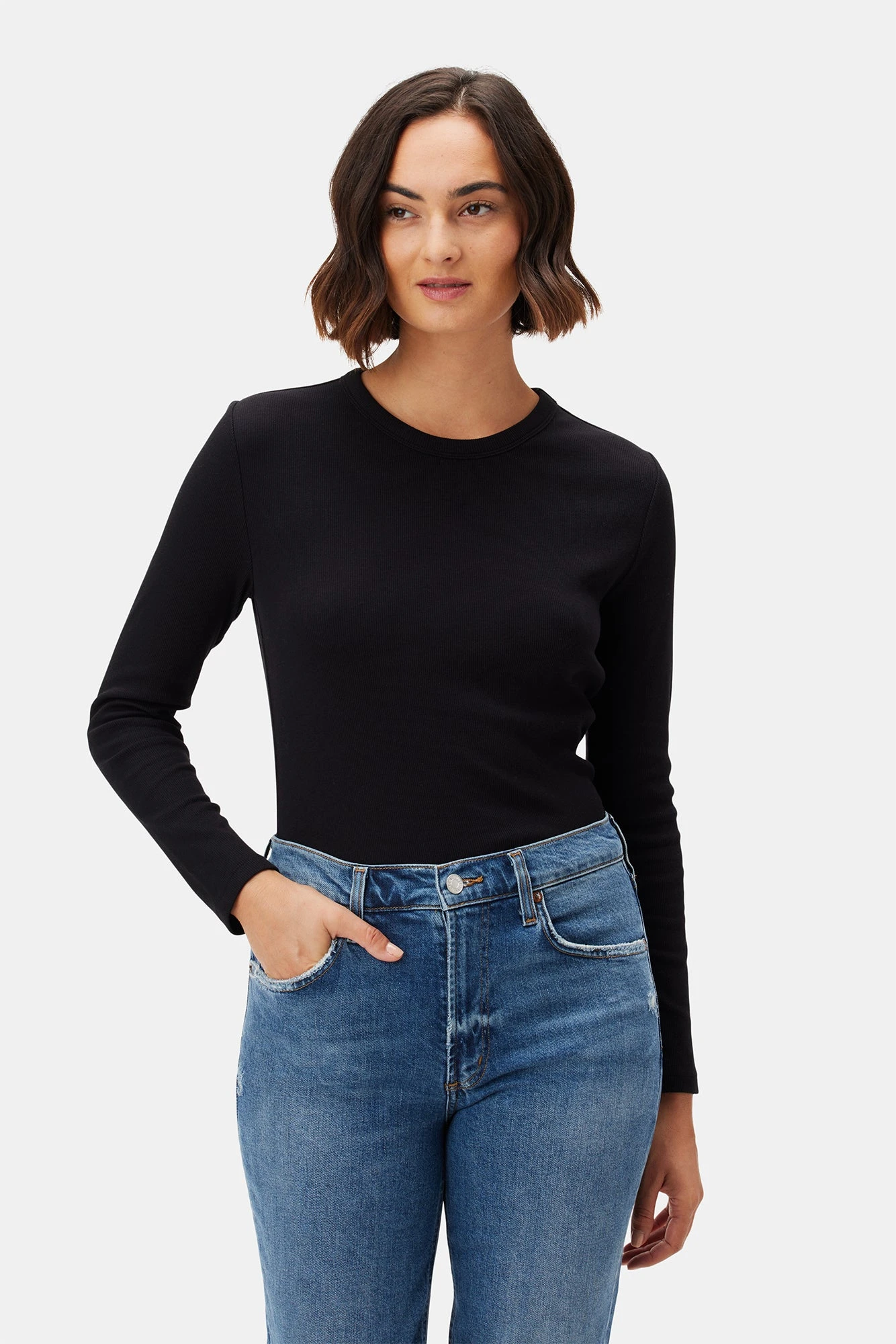 Eleanor Long Sleeve Baby Rib Tee - Black - Image 2