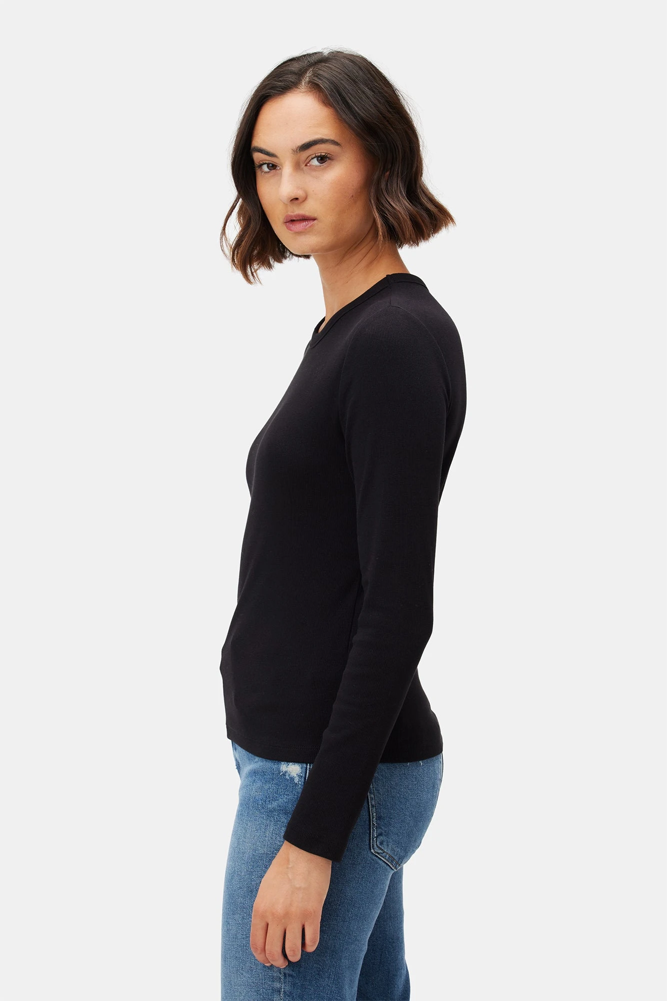 Eleanor Long Sleeve Baby Rib Tee - Black - Image 3