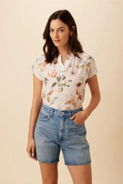 Renata Washable Silk Blouse - Botanic Floral Ivory