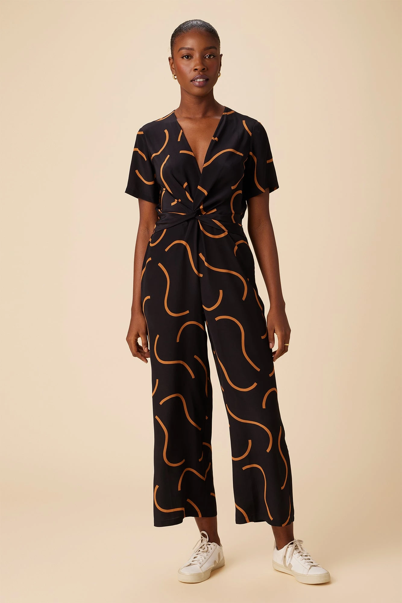 Fantasia Washable Silk Jumpsuit - Waves Caramel