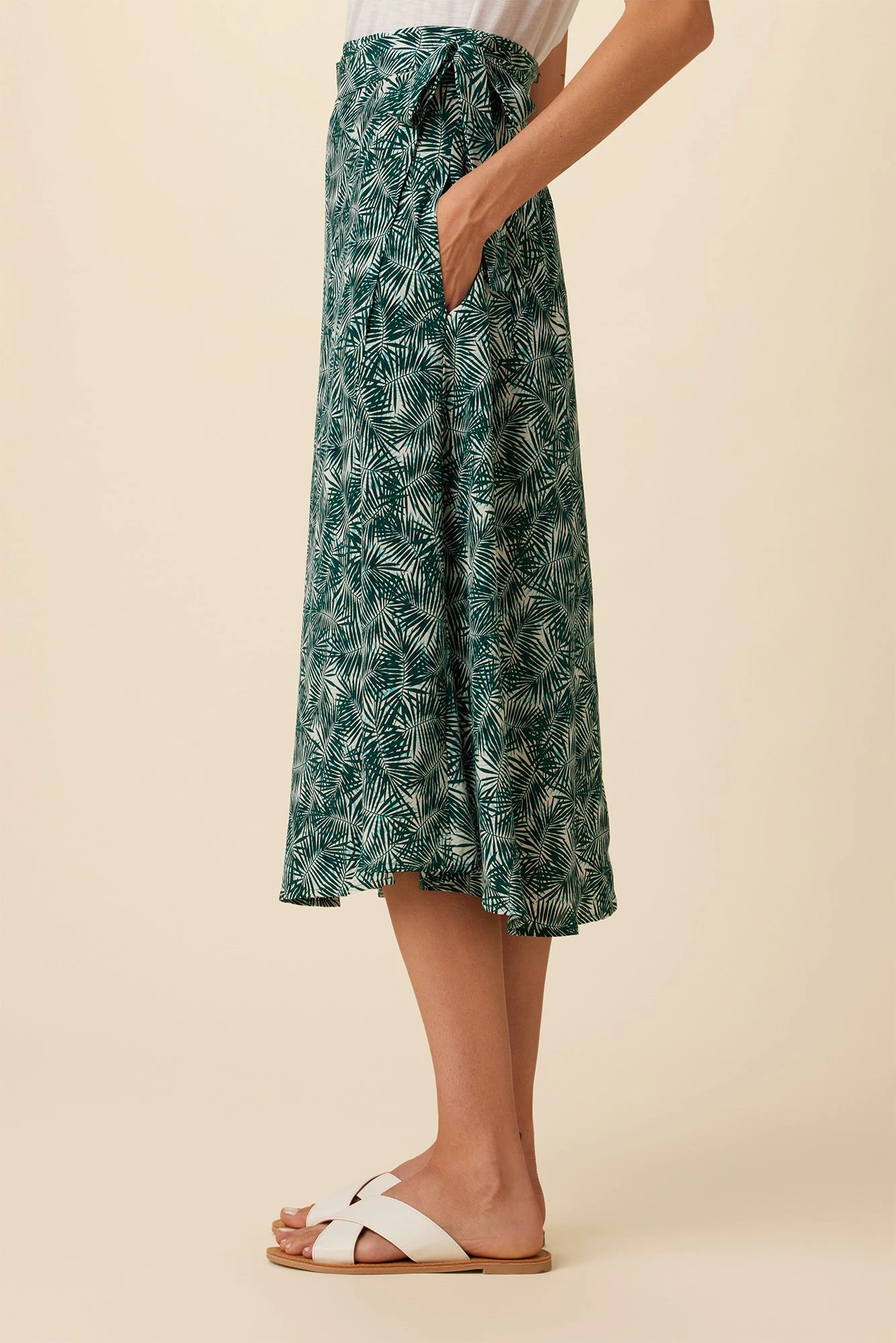 Blaze Washable Silk Wrap Skirt - Green Palm - Image 3