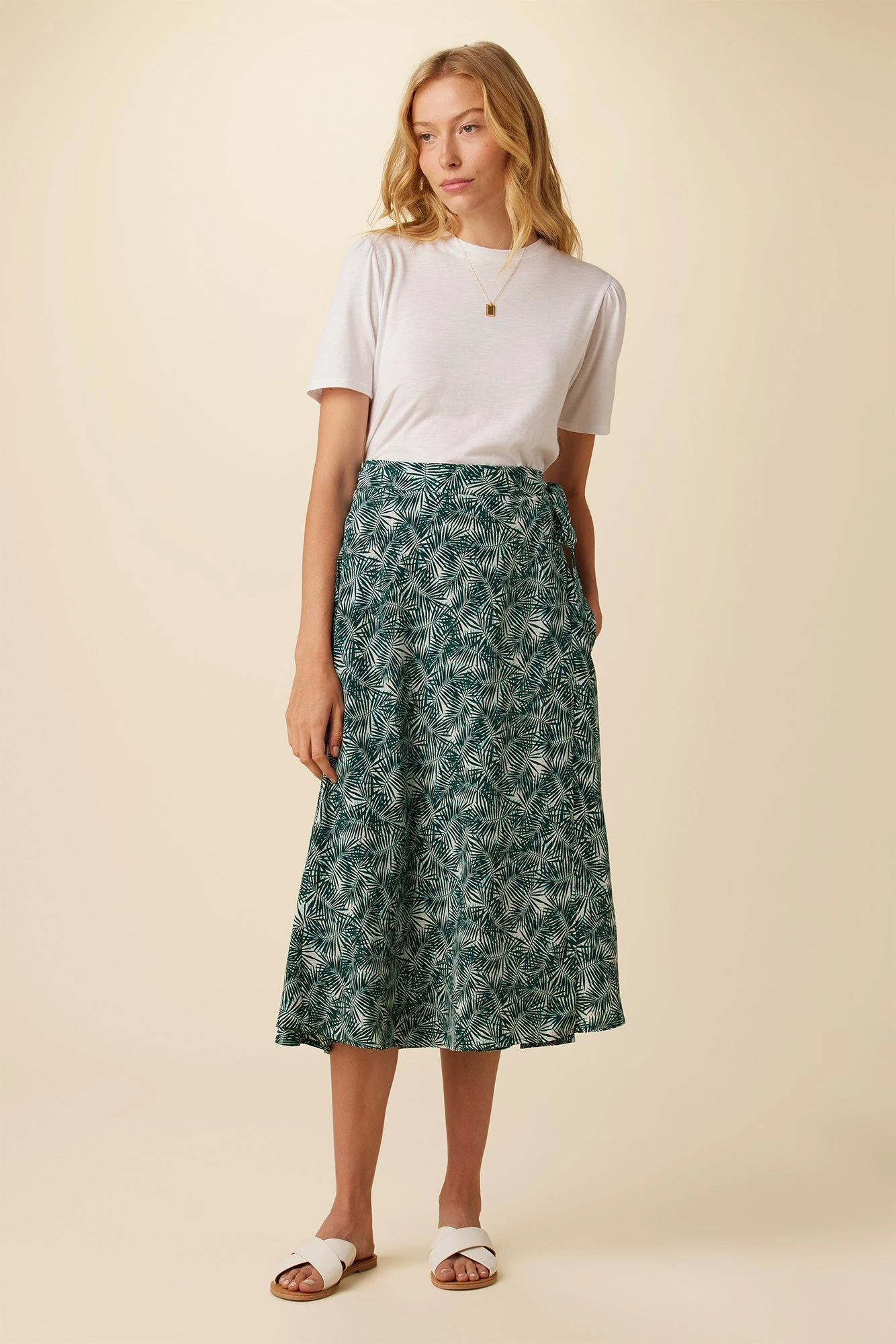 Blaze Washable Silk Wrap Skirt - Green Palm - Image 2
