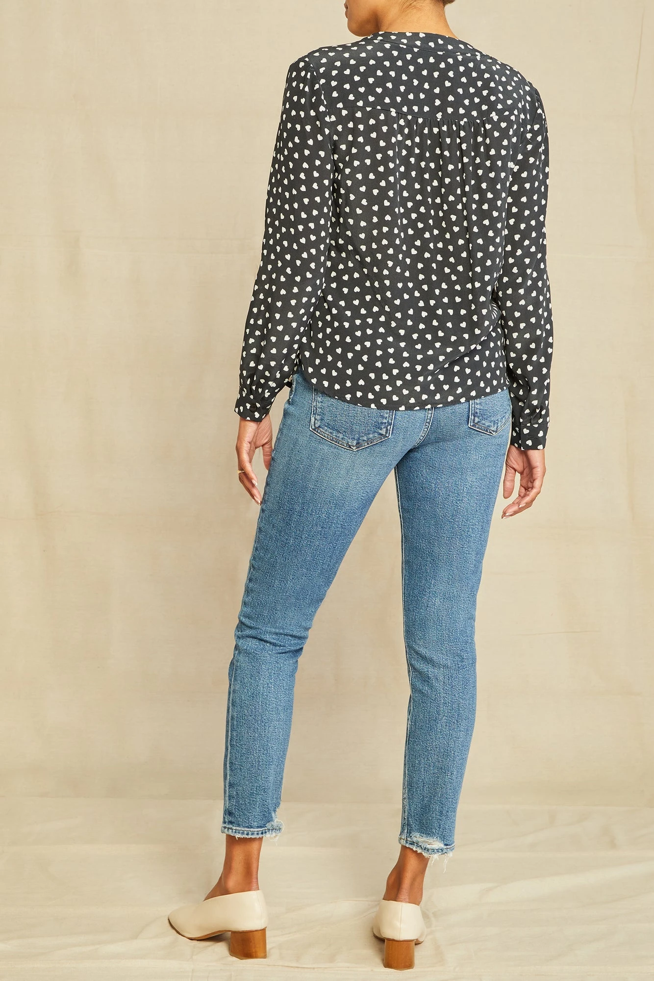 Kaya Washable Silk Blouse - Heart Black Ivory Print - Image 3