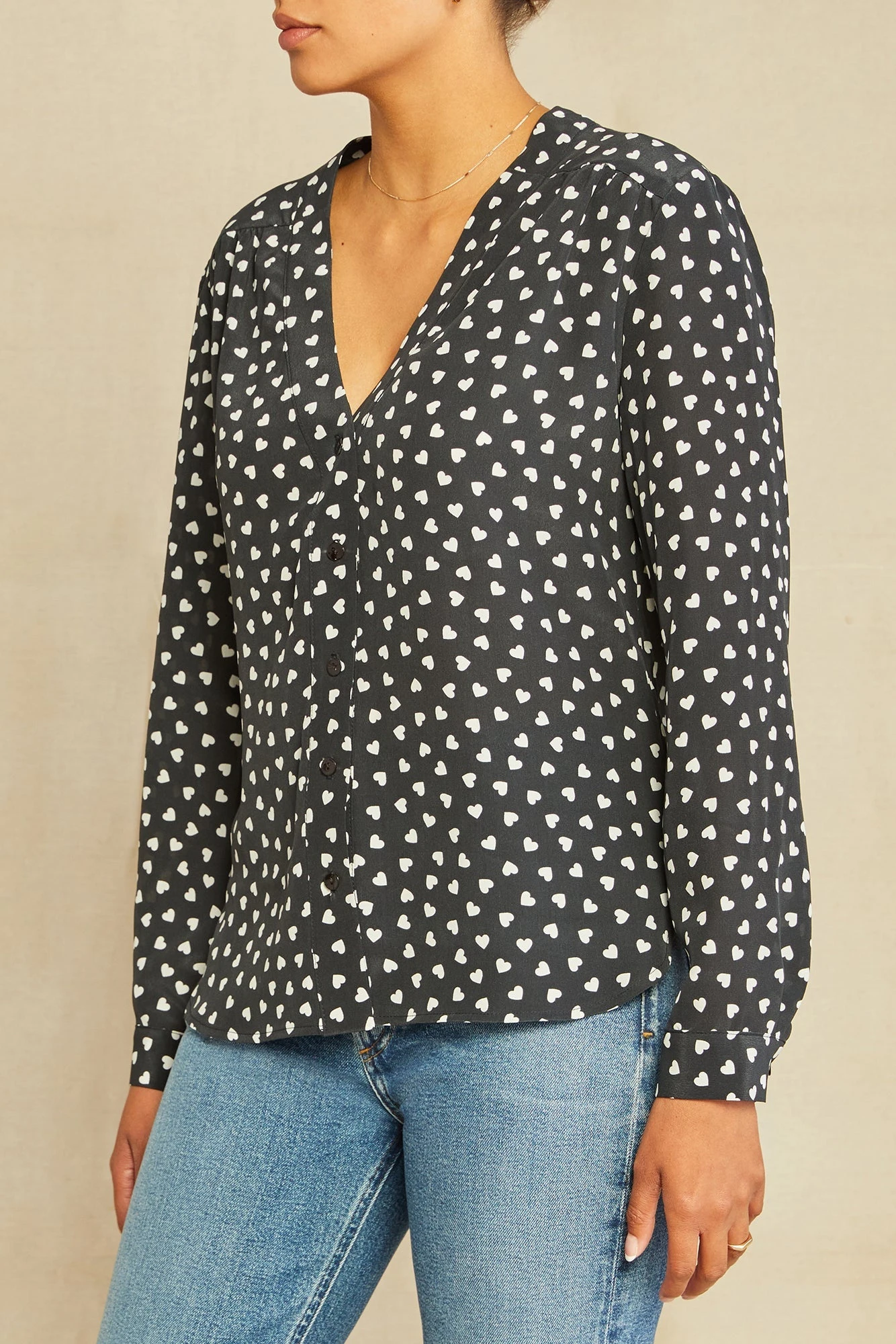 Kaya Washable Silk Blouse - Heart Black Ivory Print - Image 2