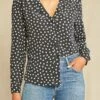 Kaya Washable Silk Blouse - Heart Black Ivory Print