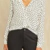 Kaya Washable Silk Blouse - Heart Ivory Navy Print