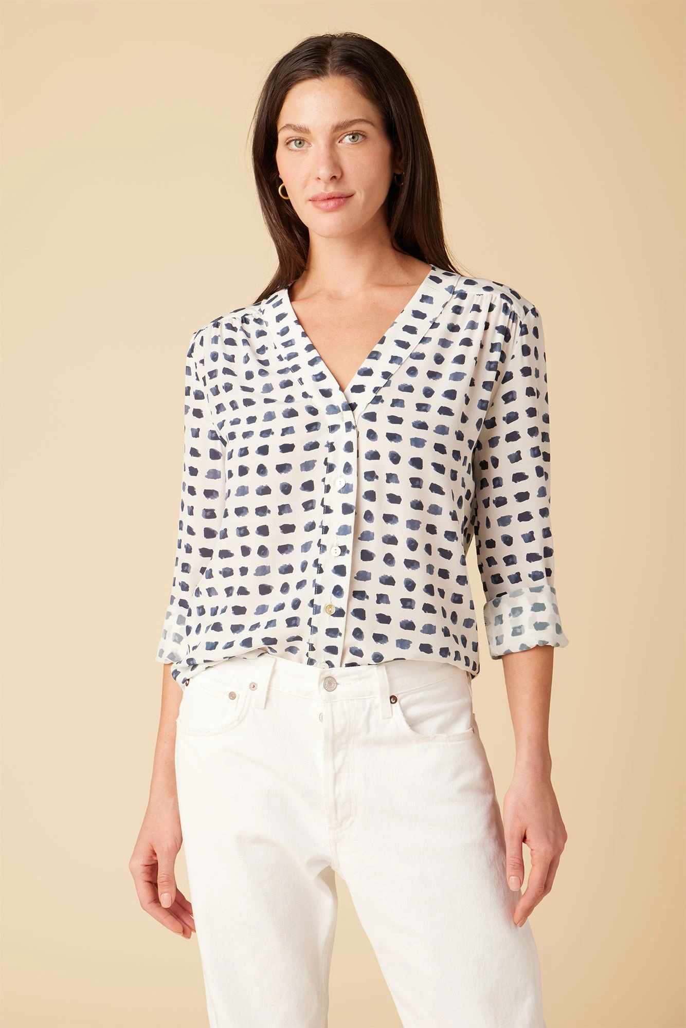 Kaya Washable Silk Blouse - Squared Up White