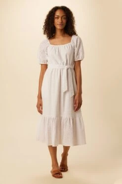 Michelle Cotton Eyelet Dress - White