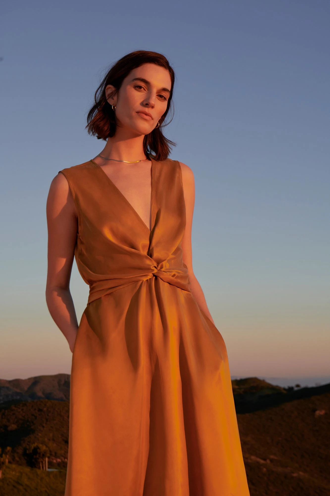 Olive Cupro Midi Dress - Gold - Image 2