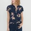 Renata Washable Silk Blouse - Navy Bird Of Paradise Print