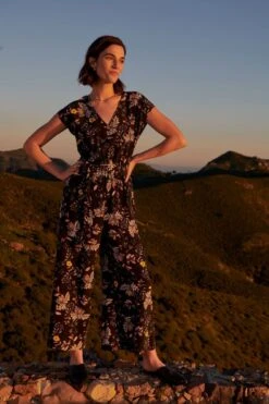 Wynnie Washable Silk Jumpsuit - French Jardin Black